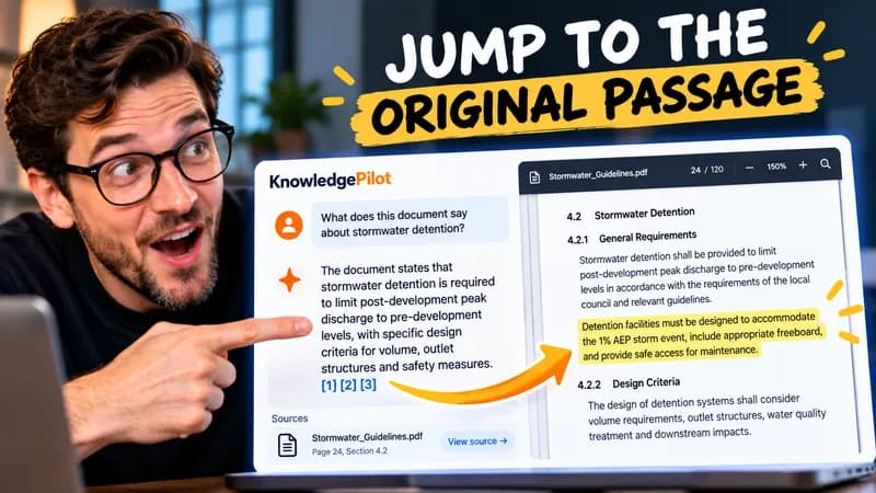 Jump to a highlighted source passage in a document | KnowledgePilot
