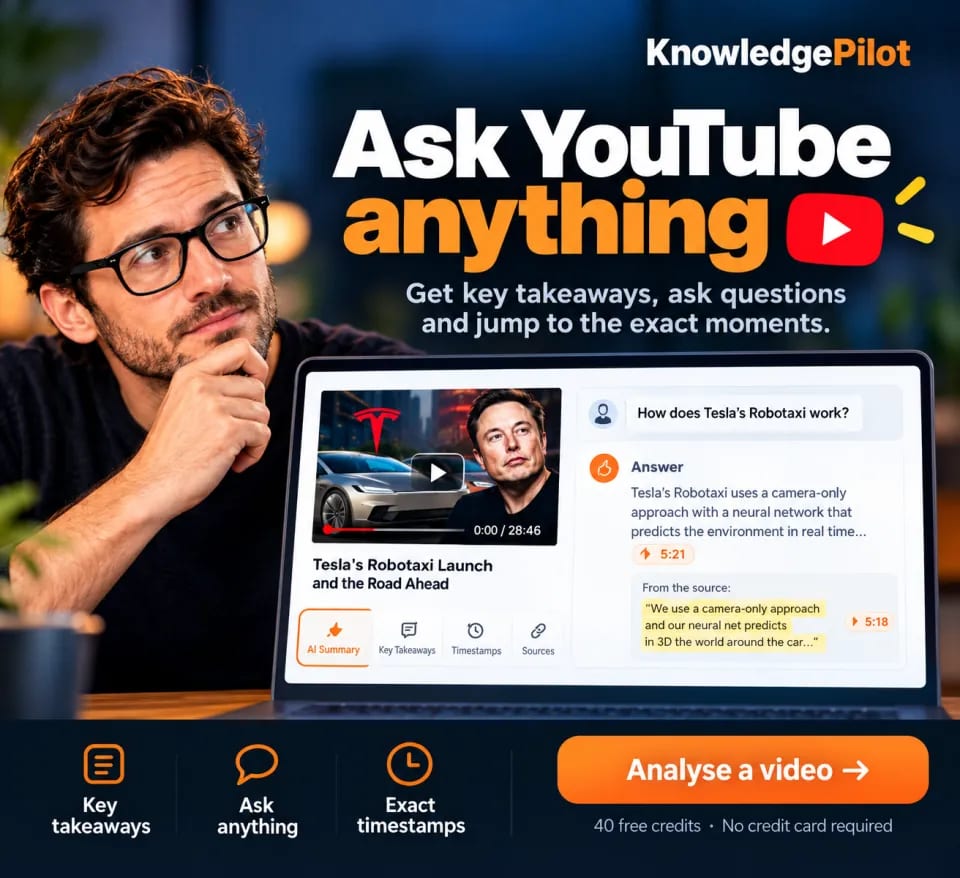 Ask YouTube anything with KnowledgePilot: key takeaways, answers, and exact timestamps